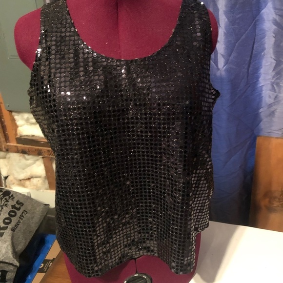 Black Sequin Sleeveless Tank Top - Picture 1 of 9